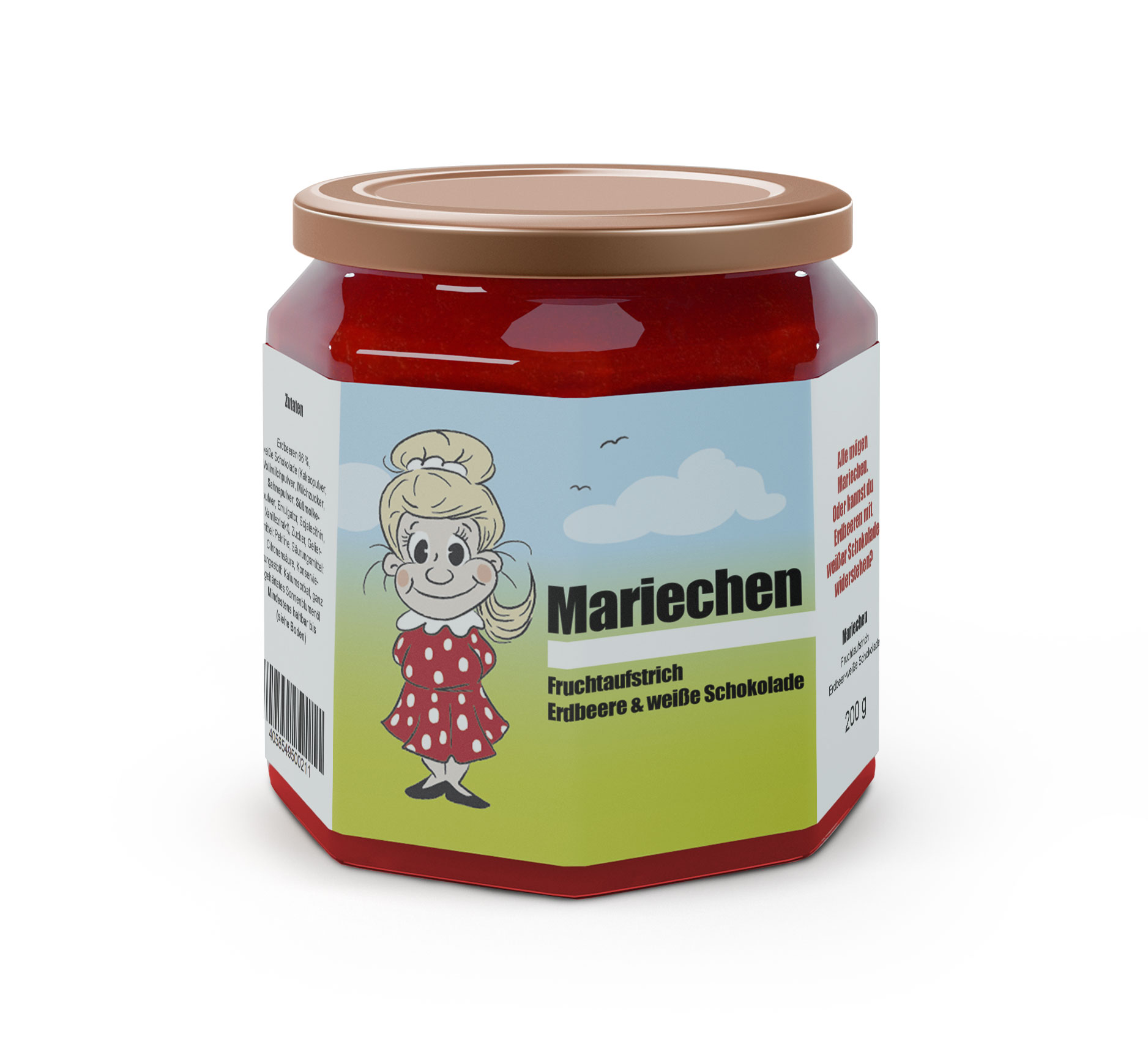 Mariechen Fruchtaufstrich mit 66 % Erdbeeren und weißer Schokolade im 200-g-Glas