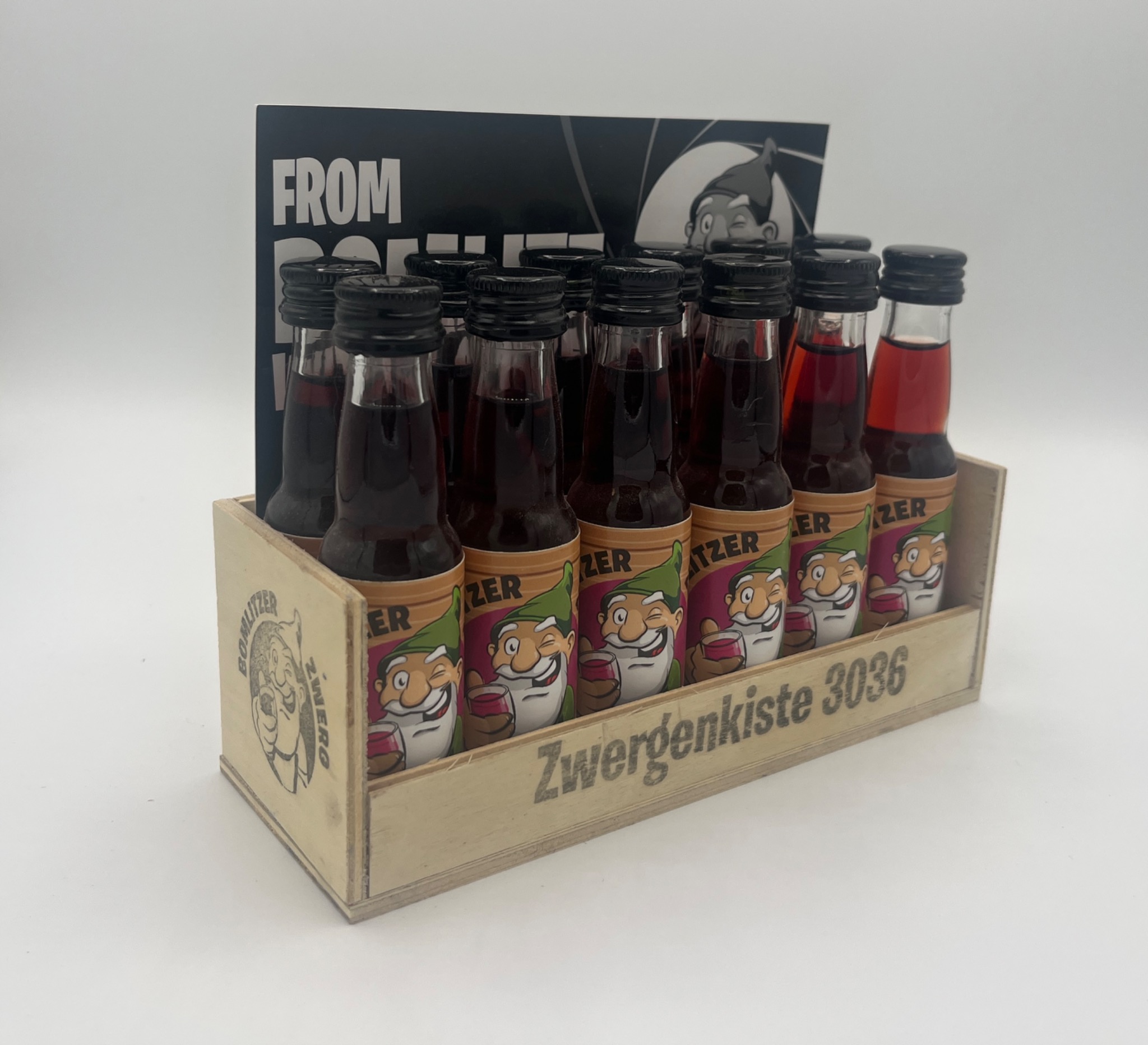 Zwergenkiste 3036 mit 12 kleinen Flaschen Bomlitzer Zwerg in der Geschenkbox